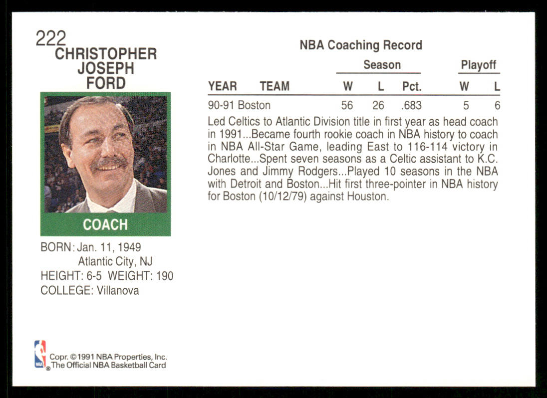 Chris Ford 1991-92 Hoops #222 Boston Celtics