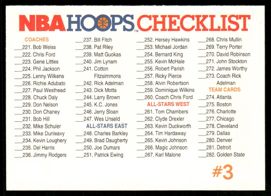 Checklist #2: 115-170 and 283-330 1991-92 Hoops #330