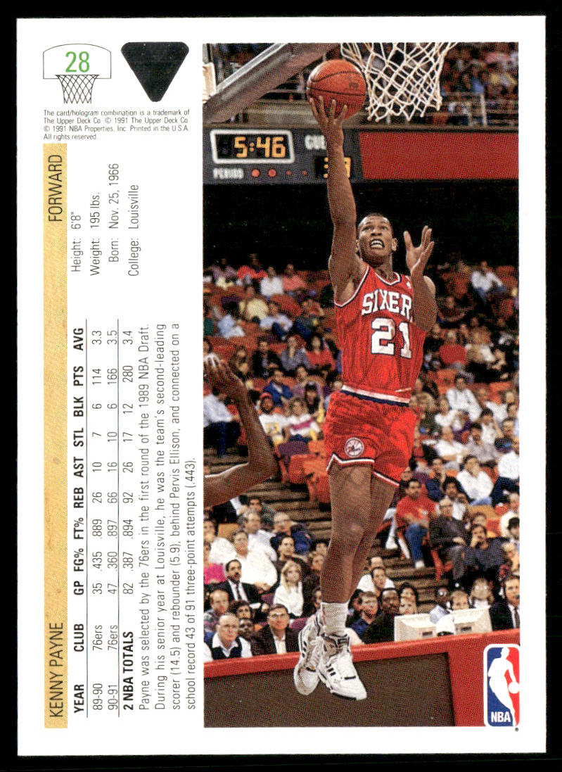 Kenny Payne 1991-92 Upper Deck #28 Philadelphia 76ers