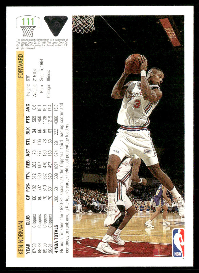 Ken Norman 1991-92 Upper Deck #111 Los Angeles Clippers
