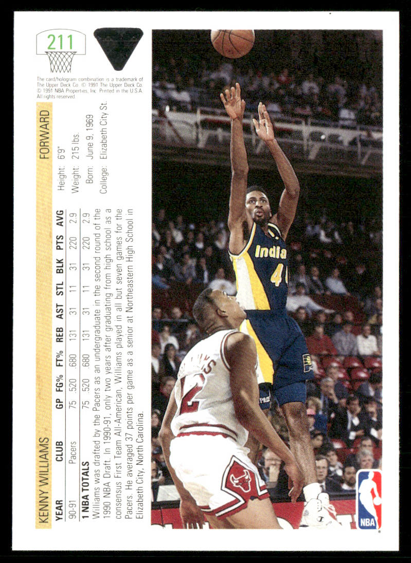 Kenny Williams 1991-92 Upper Deck #211 RC Indiana Pacers