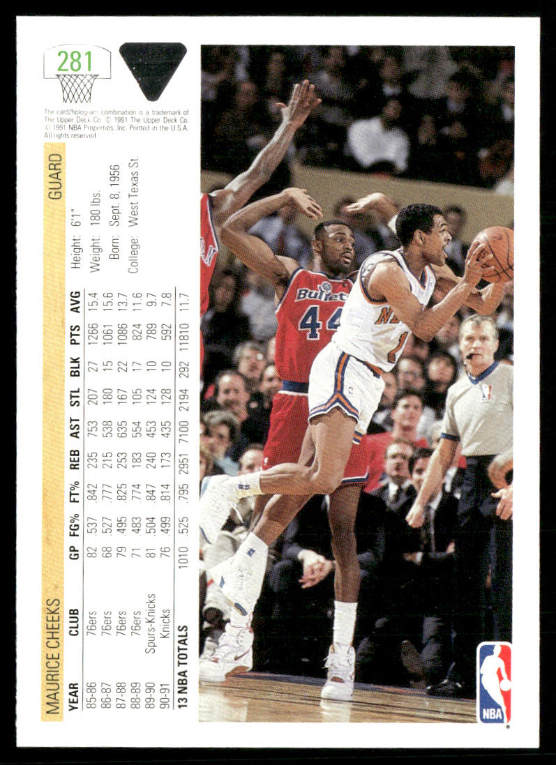 Maurice Cheeks 1991-92 Upper Deck #281b New York Knicks