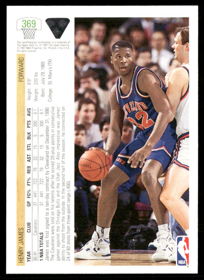 Henry James 1991-92 Upper Deck #369 RC Cleveland Cavaliers