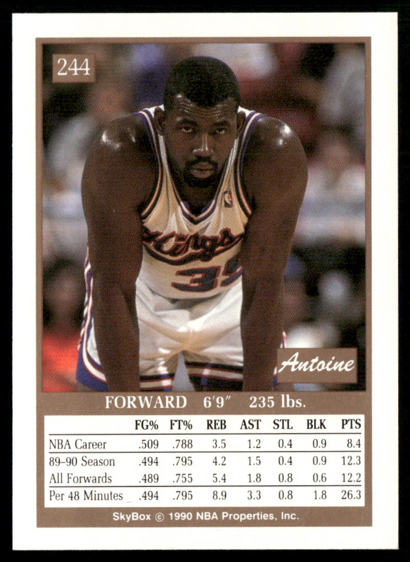 Antoine Carr 1990-91 SkyBox #244b Wearing Kings jersey on back Sacramento Kings