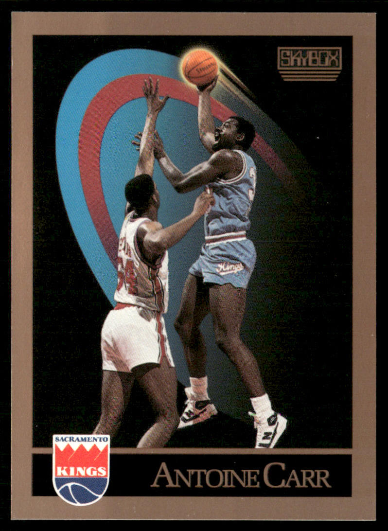 Antoine Carr 1990-91 SkyBox #244b Wearing Kings jersey on back Sacramento Kings