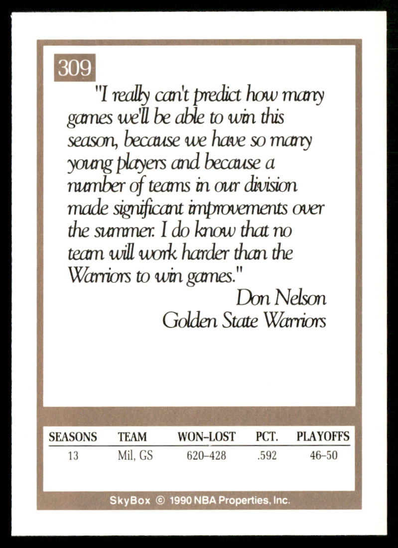 Don Nelson 1990-91 SkyBox #309 Golden State Warriors