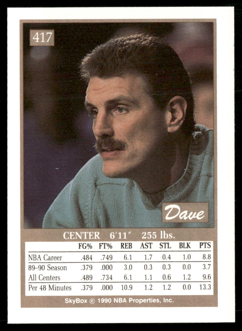 Dave Corzine 1990-91 SkyBox #417 Seattle SuperSonics