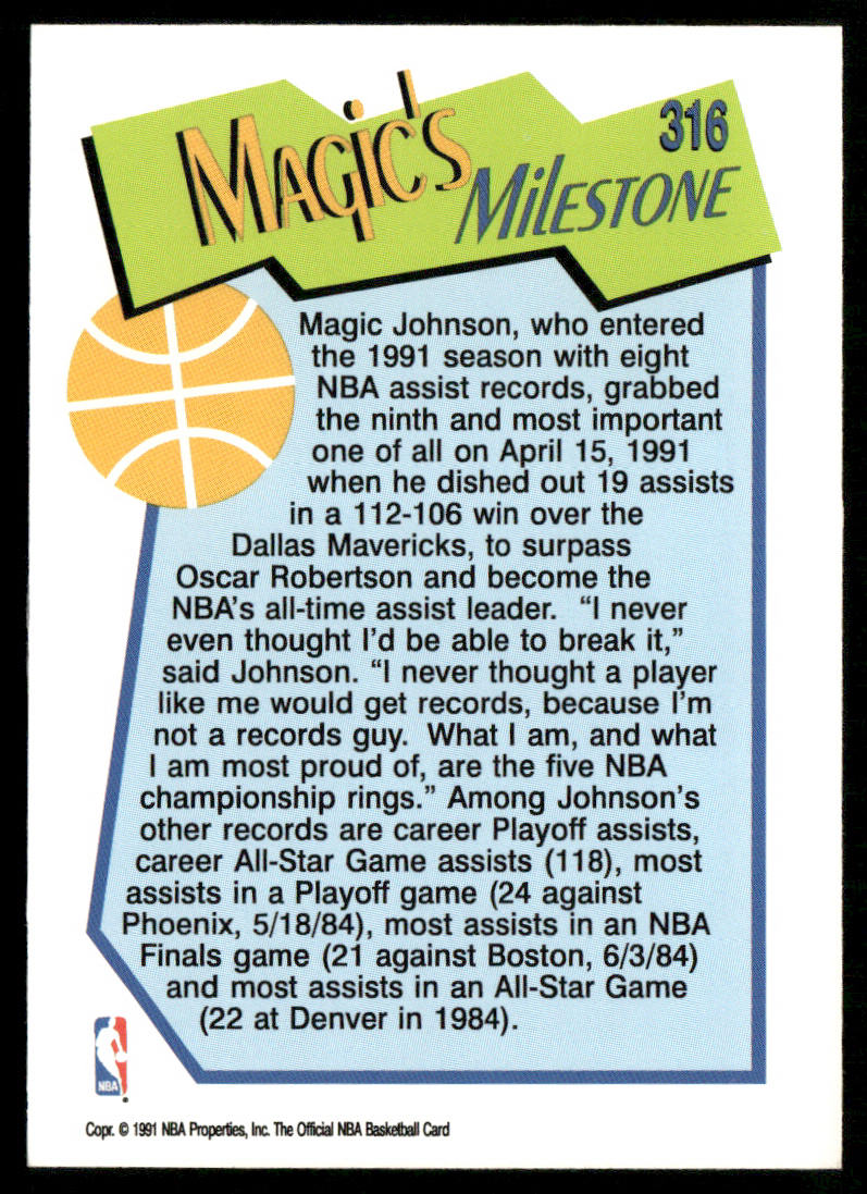 Magic Johnson 1991-92 Hoops #316 Los Angeles Lakers