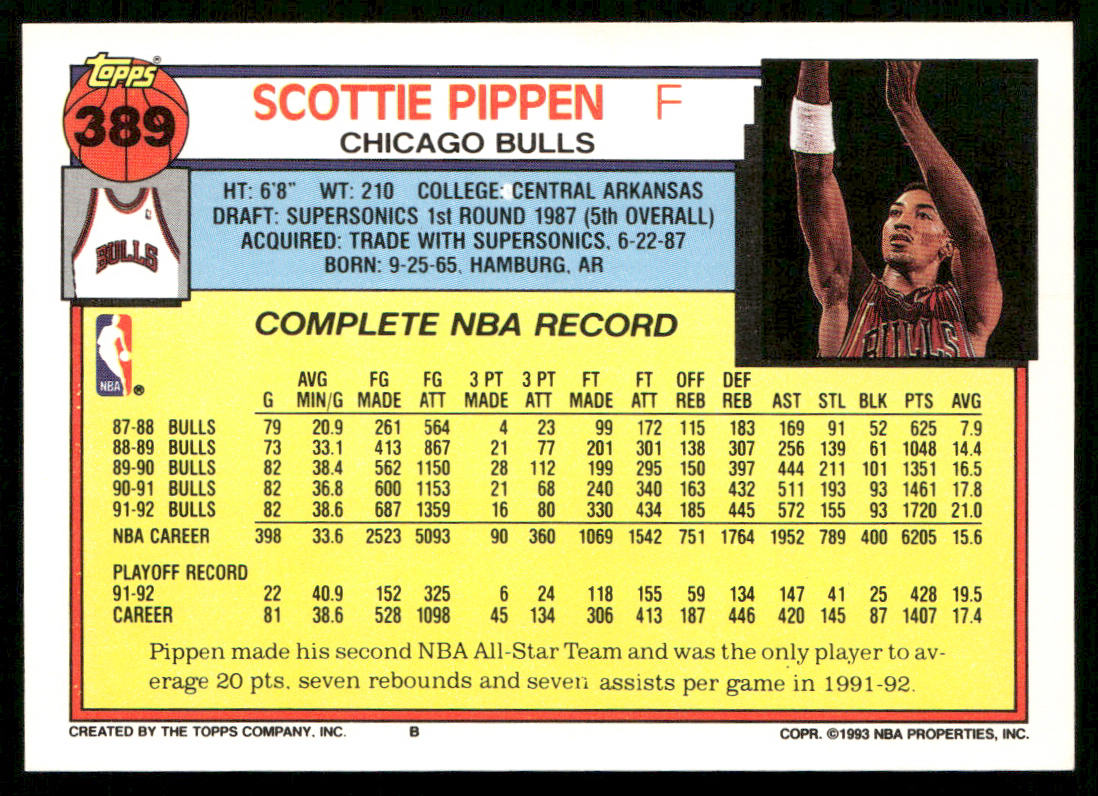 Scottie Pippen 1992-93 Topps #389 Chicago Bulls