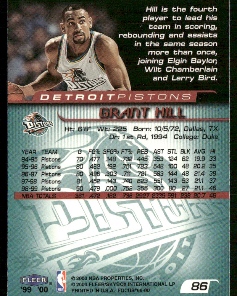 Grant Hill 1999-00 Fleer Focus #86 Detroit Pistons