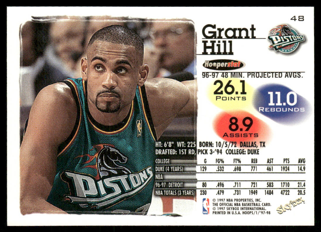 Grant Hill 1997-98 Hoops #48 Detroit Pistons