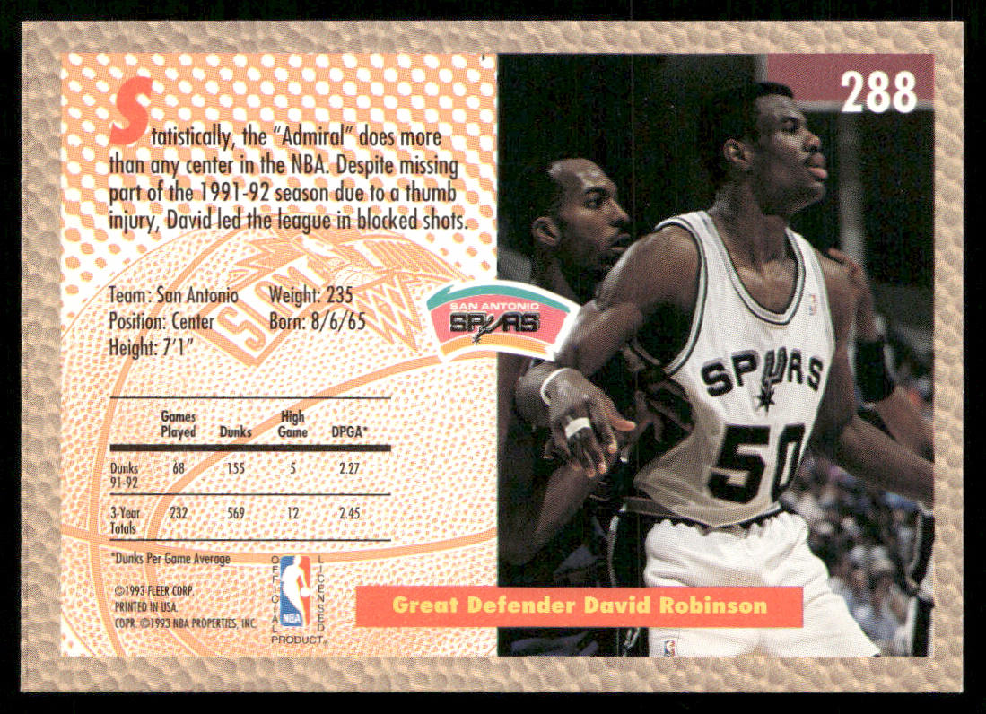 David Robinson 1992-93 Fleer #288 San Antonio Spurs