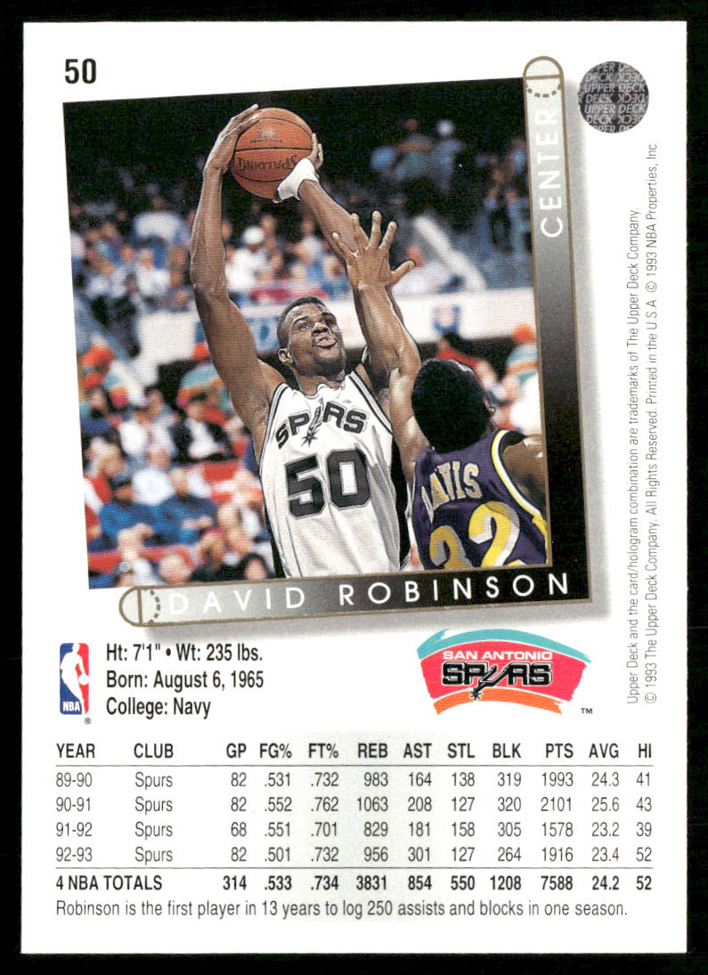 David Robinson 1993-94 Upper Deck #50 San Antonio Spurs