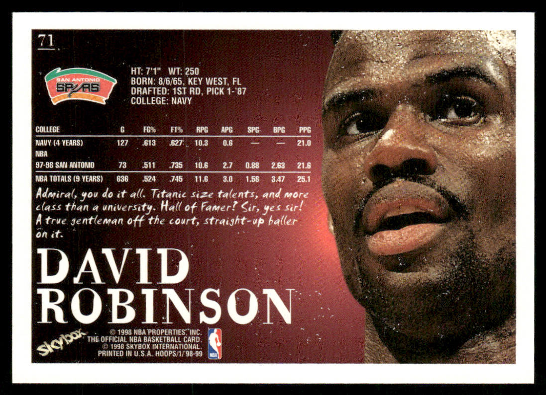 David Robinson 1998-99 Hoops #71 San Antonio Spurs