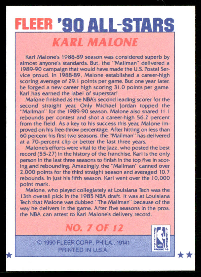 Karl Malone 1990-91 Fleer All-Stars #7 Utah Jazz