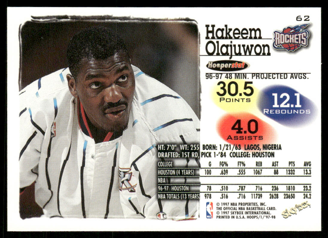 Hakeem Olajuwon 1997-98 Hoops #62 Houston Rockets