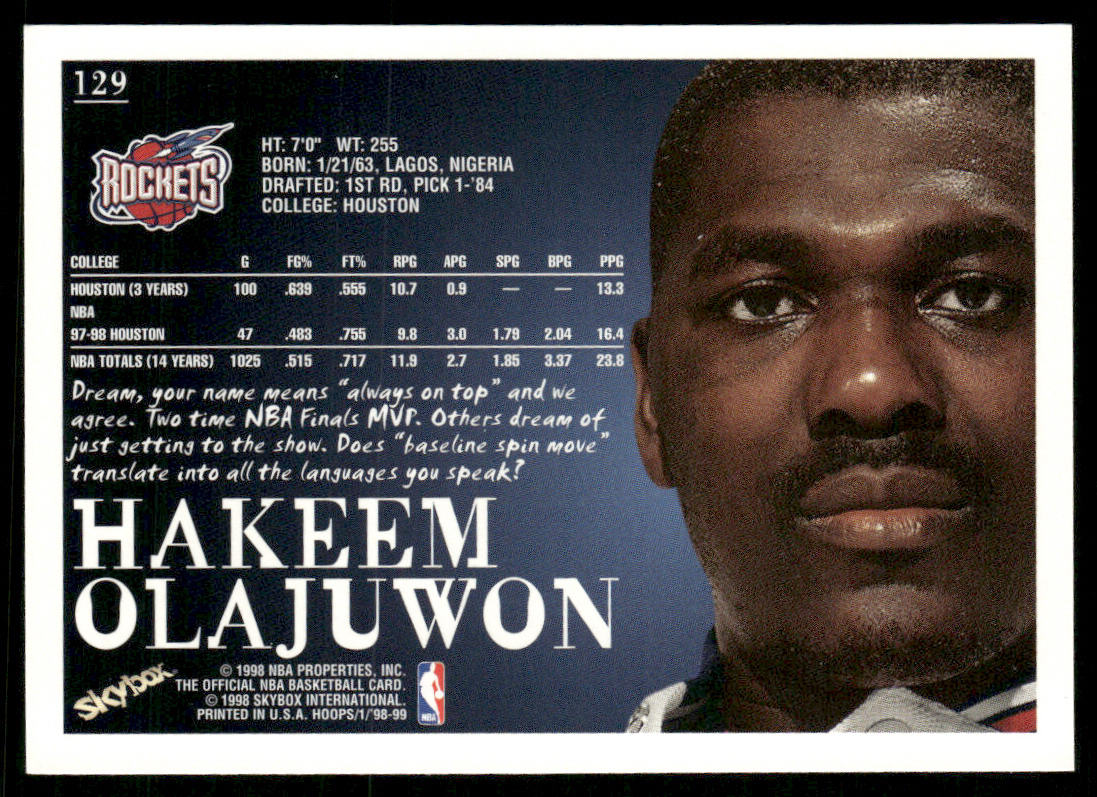 Hakeem Olajuwon 1998-99 Hoops #129 Houston Rockets