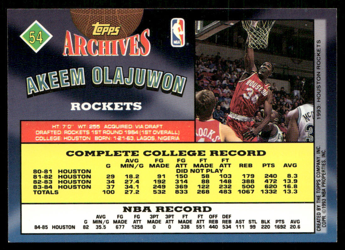 Akeem Olajuwon 1992-93 Topps Archives #54 Houston Rockets