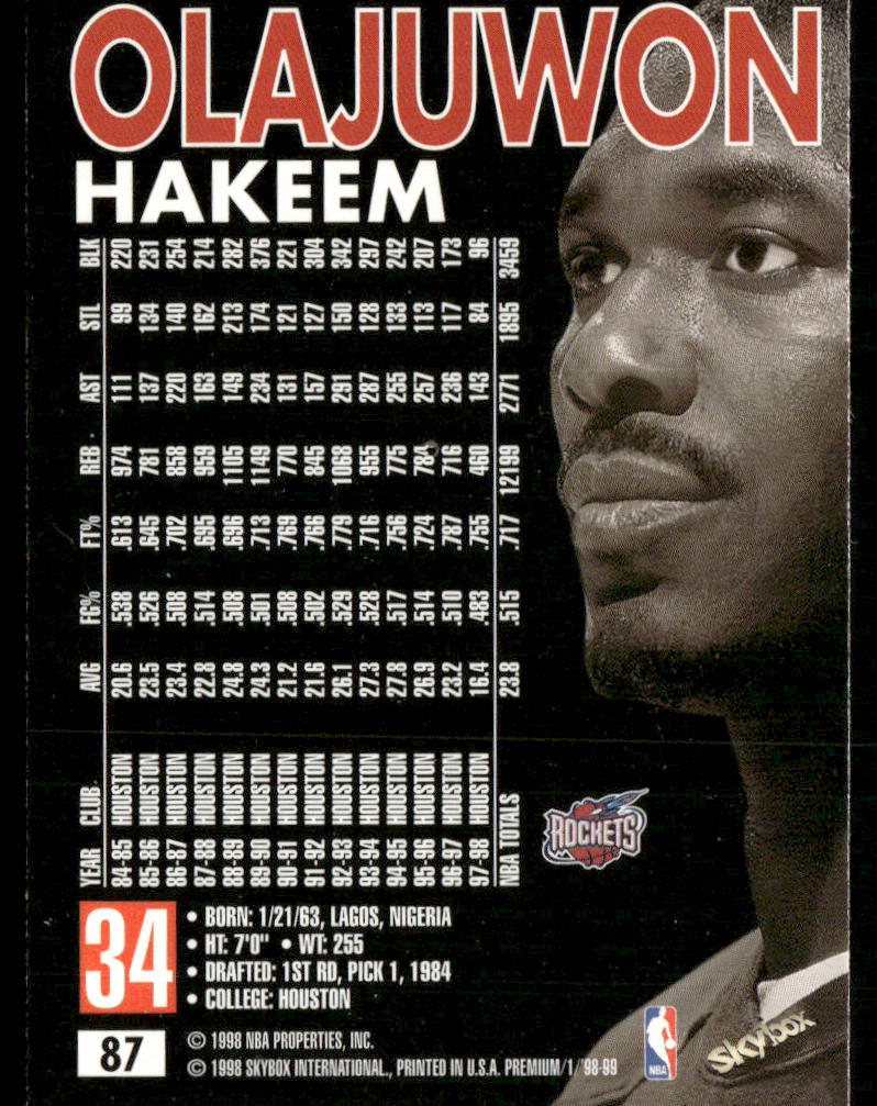 Hakeem Olajuwon 1998-99 SkyBox Premium #87 Houston Rockets