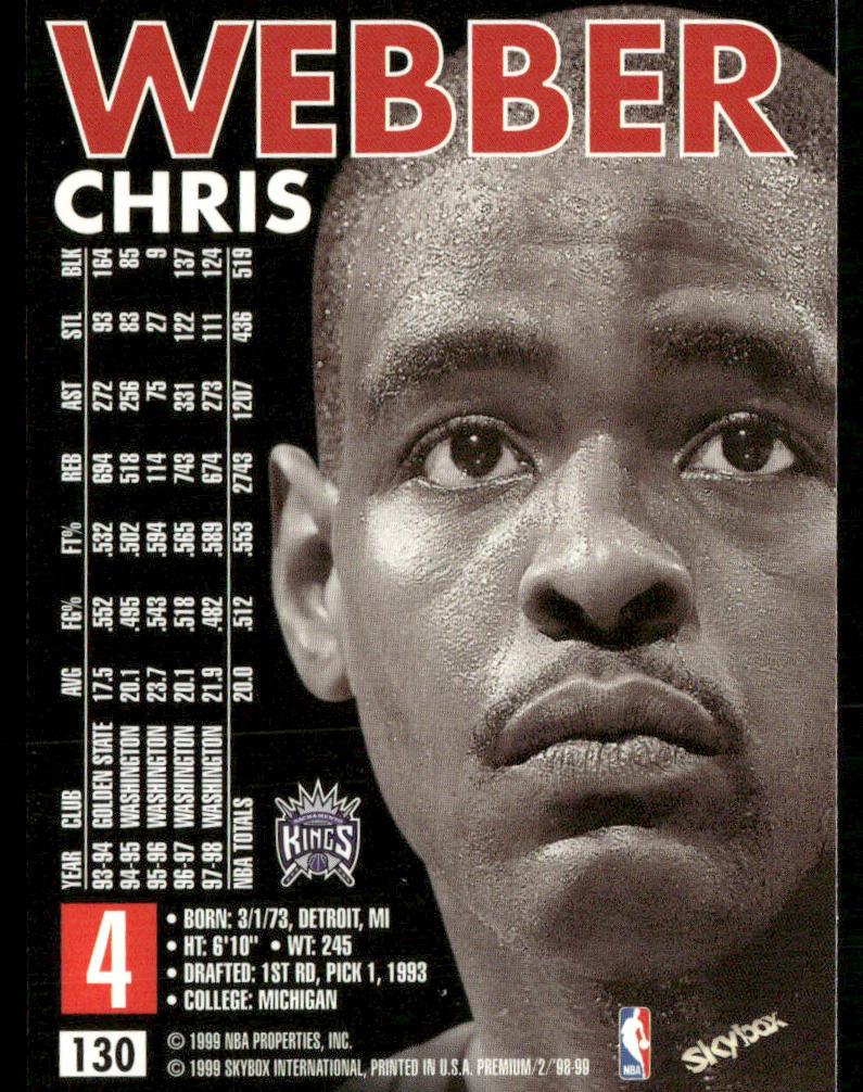 Chris Webber 1998-99 SkyBox Premium #130 Sacramento Kings