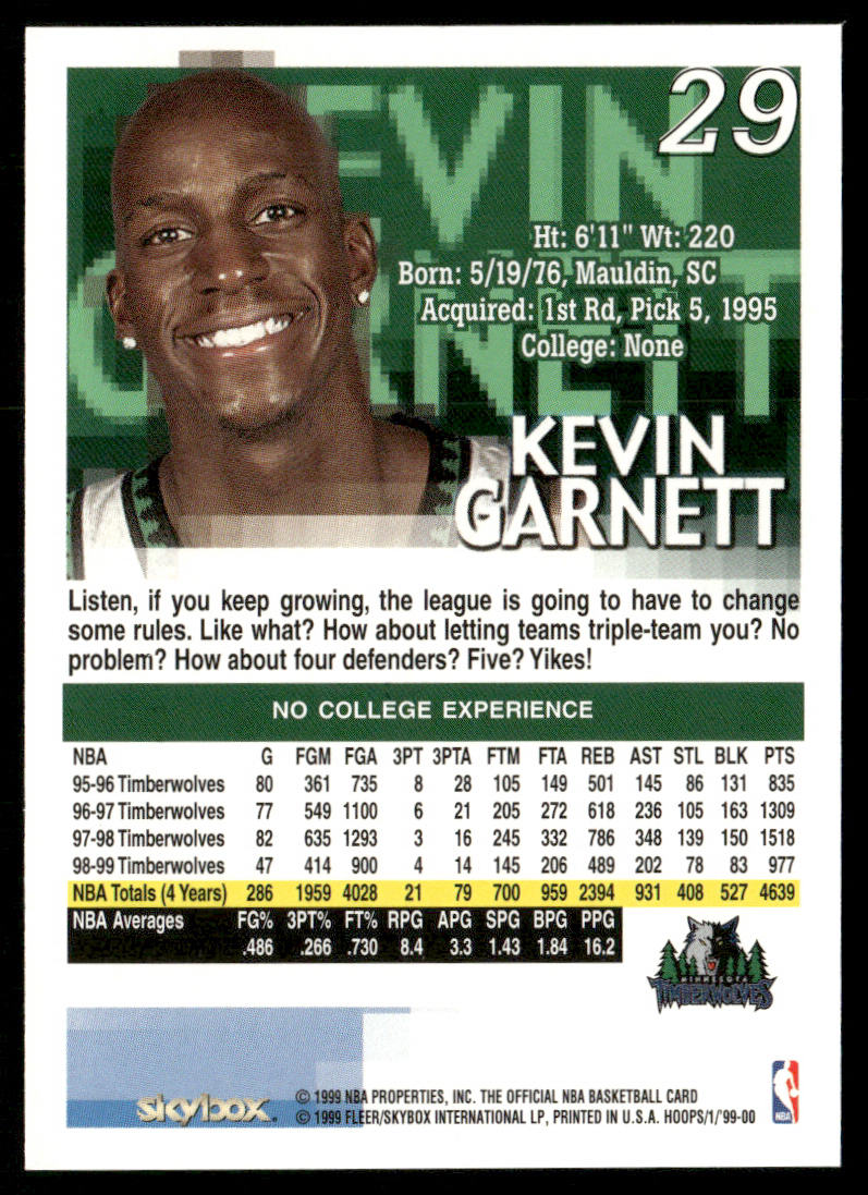 Kevin Garnett 1999-00 Hoops #29 Minnesota Timberwolves