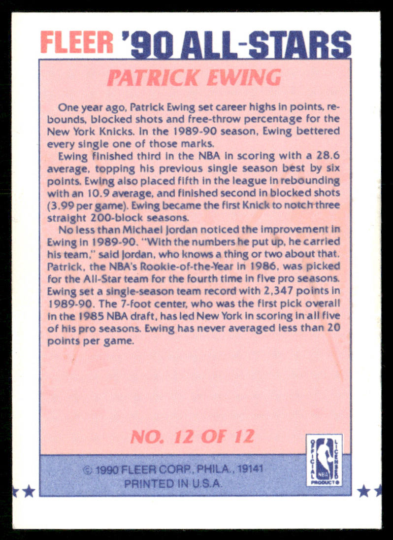 Patrick Ewing 1990-91 Fleer All-Stars #12 New York Knicks