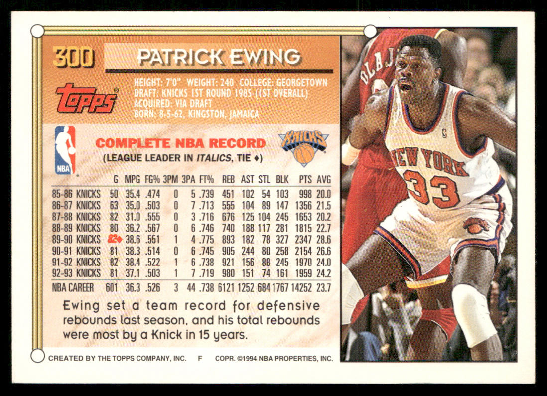 Patrick Ewing 1993-94 Topps #300 New York Knicks