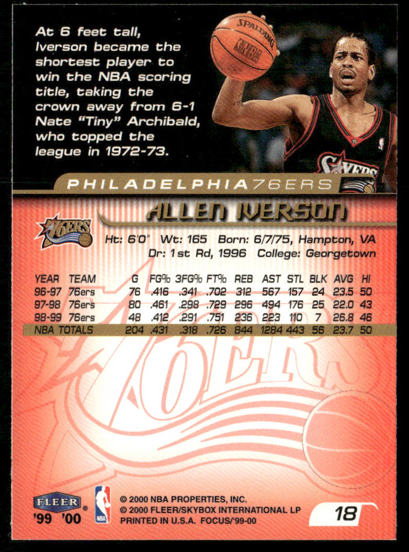 Allen Iverson 1999-00 Fleer Focus #18 Philadelphia 76ers
