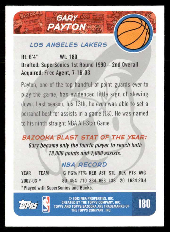 Gary Payton 2003-04 Bazooka #180 Los Angeles Lakers