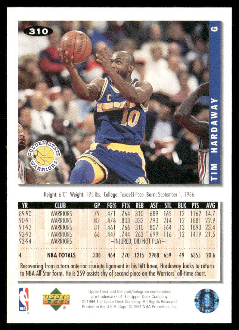 Tim Hardaway 1994-95 Collector's Choice #310 Golden State Warriors