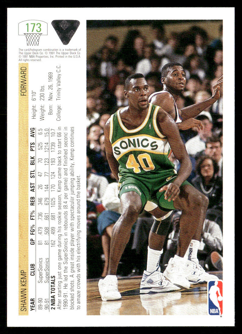 Shawn Kemp 1991-92 Upper Deck #173 Seattle SuperSonics