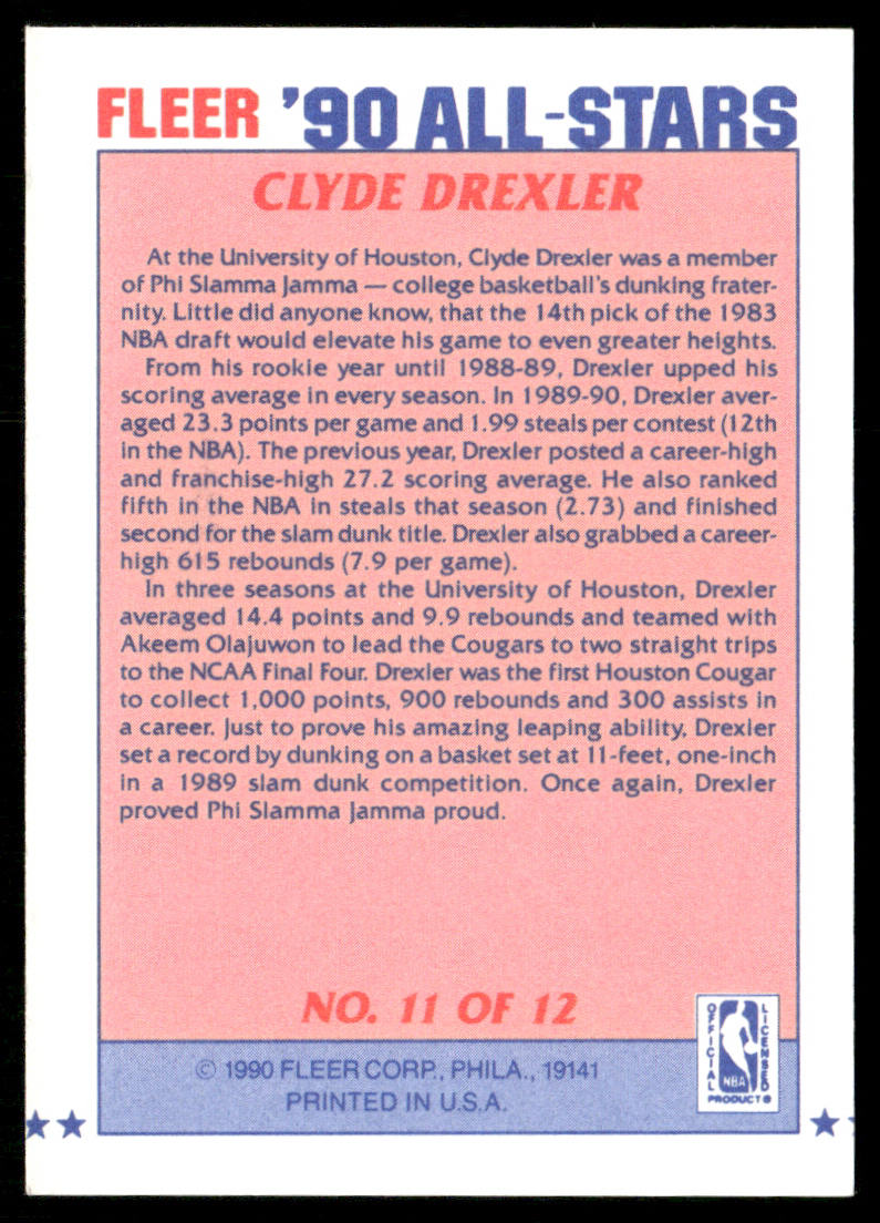 Clyde Drexler 1990-91 Fleer All-Stars #11 Portland Trail Blazers