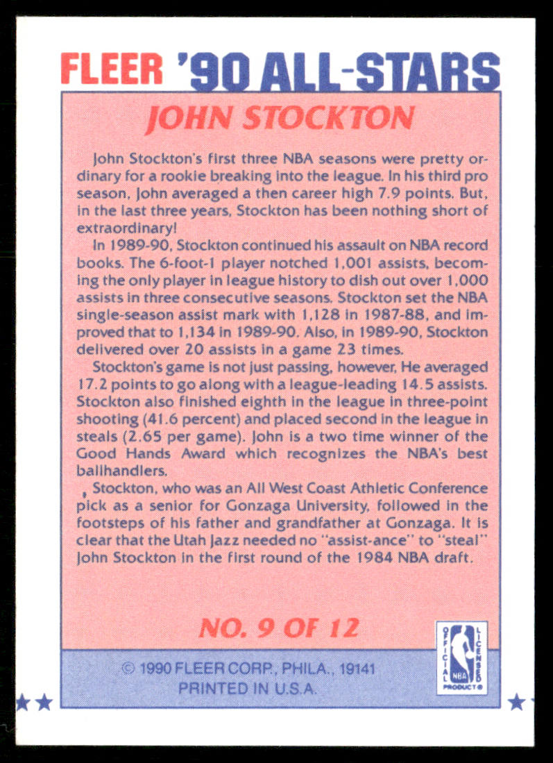 John Stockton 1990-91 Fleer All-Stars #9 Utah Jazz