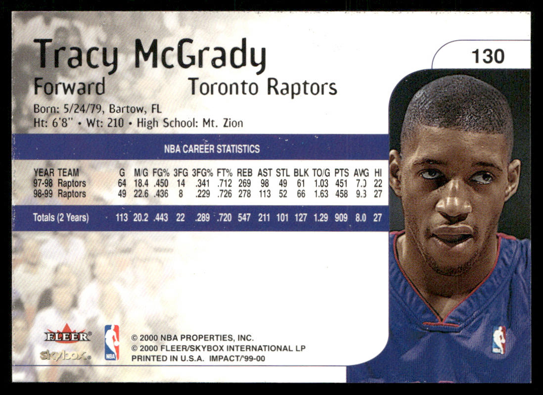 Tracy McGrady 1999-00 SkyBox Impact #130 Toronto Raptors