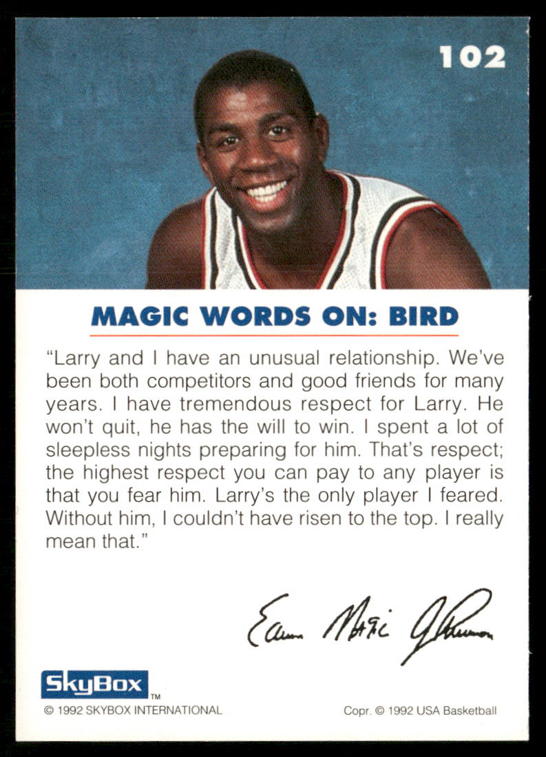 Magic on Bird 1992 SkyBox USA #102 USA