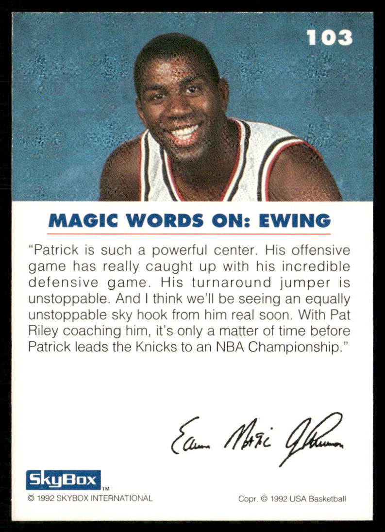 Magic on Ewing 1992 SkyBox USA #103 USA