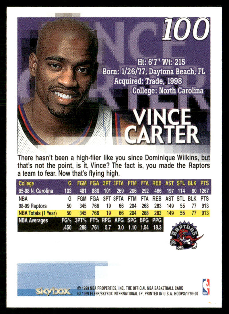 Vince Carter 1999-00 Hoops #100 Toronto Raptors
