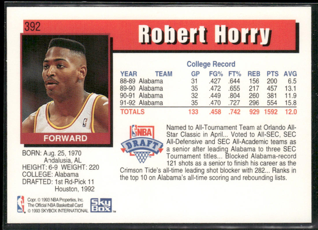 Robert Horry 1992-93 Hoops #392 RC Houston Rockets