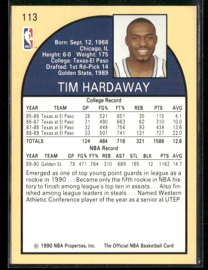 Tim Hardaway 1990-91 Hoops #113 RC Golden State Warriors