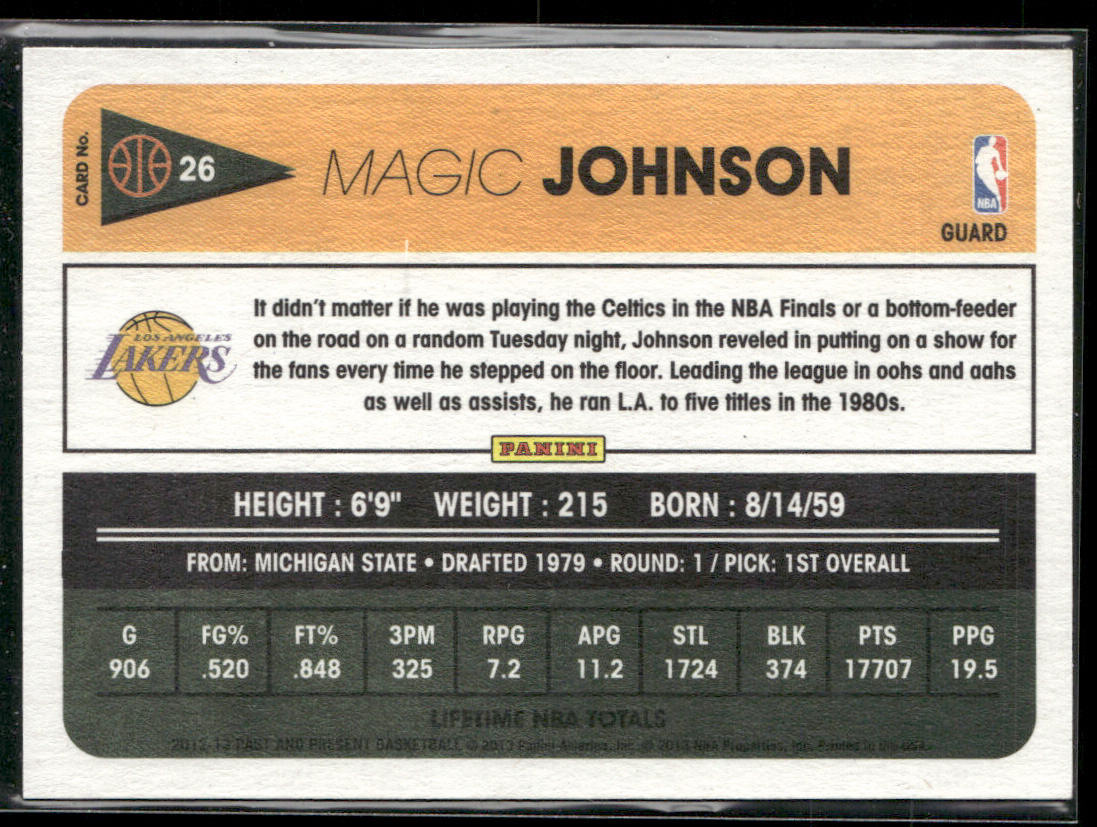 Magic Johnson 2012-13 Panini Past & Present #26 Los Angeles Lakers