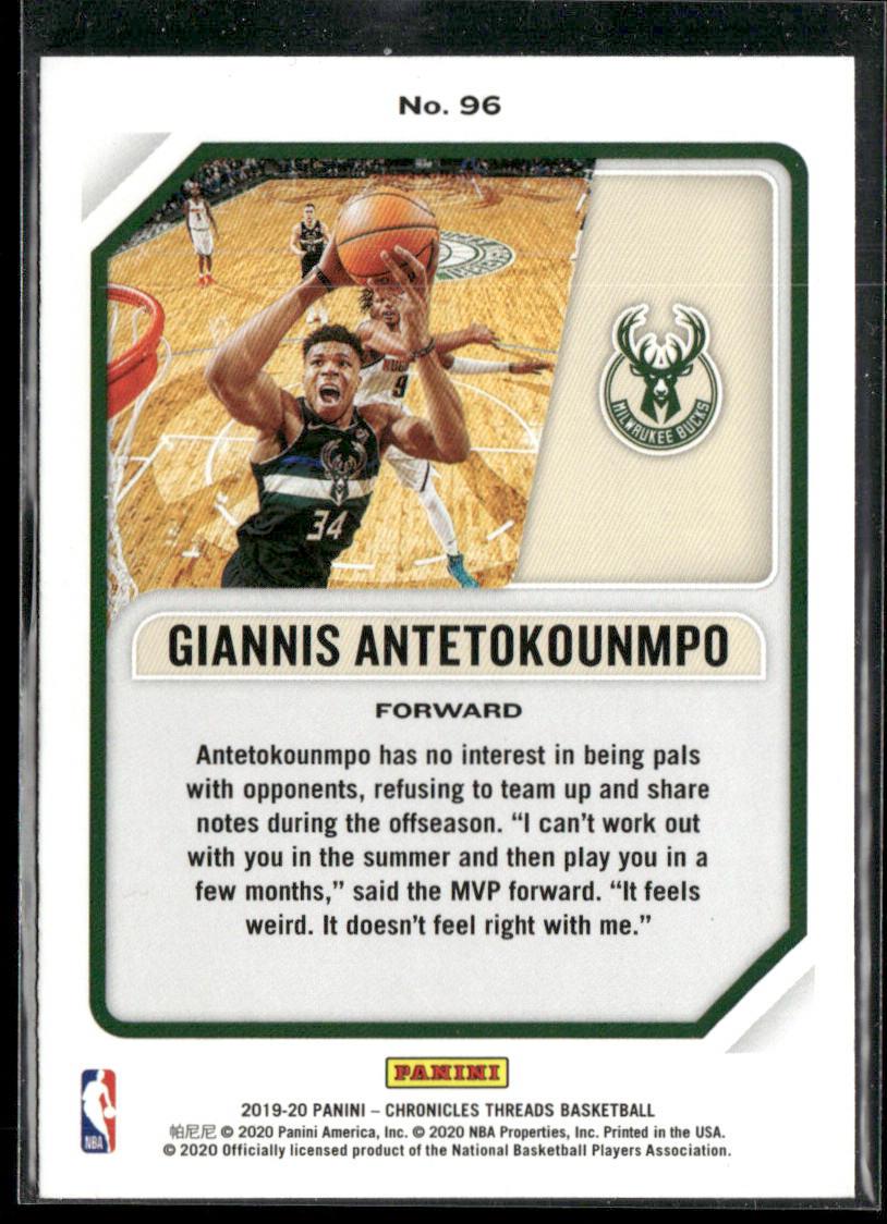 Giannis Antetokounmpo 2019-20 Panini Chronicles Green #96 Milwaukee Bucks