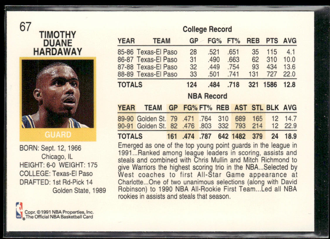Tim Hardaway 1991-92 Hoops #67 Golden State Warriors