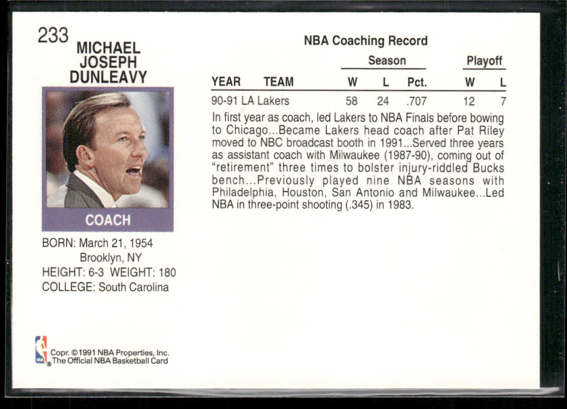 Mike Dunleavy 1991-92 Hoops #233 Los Angeles Lakers
