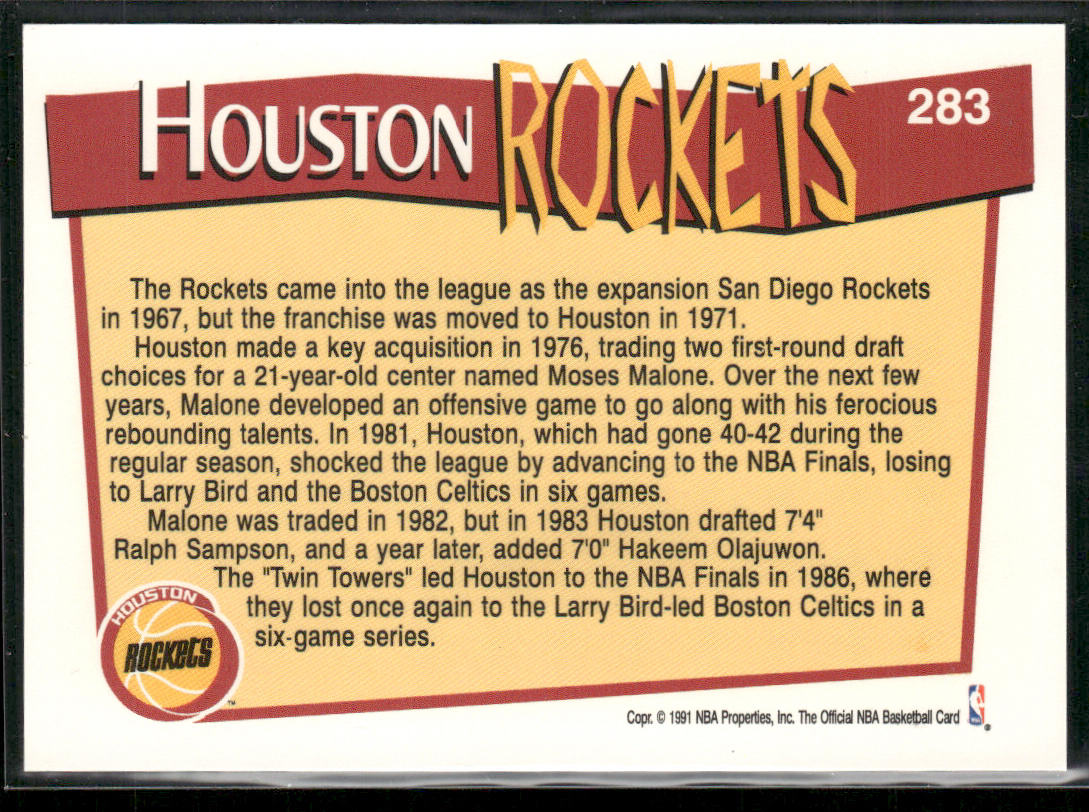 Houston Rockets 1991-92 Hoops #283 Houston Rockets