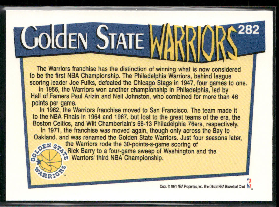 Golden State Warriors 1991-92 Hoops #282 Golden State Warriors