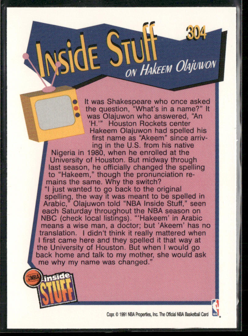 Hakeem Olajuwon 1991-92 Hoops #304 Houston Rockets