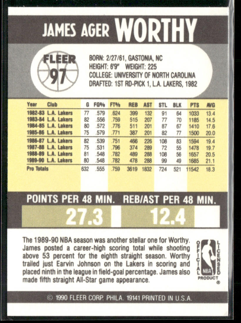 James Worthy 1990-91 Fleer #97 Los Angeles Lakers