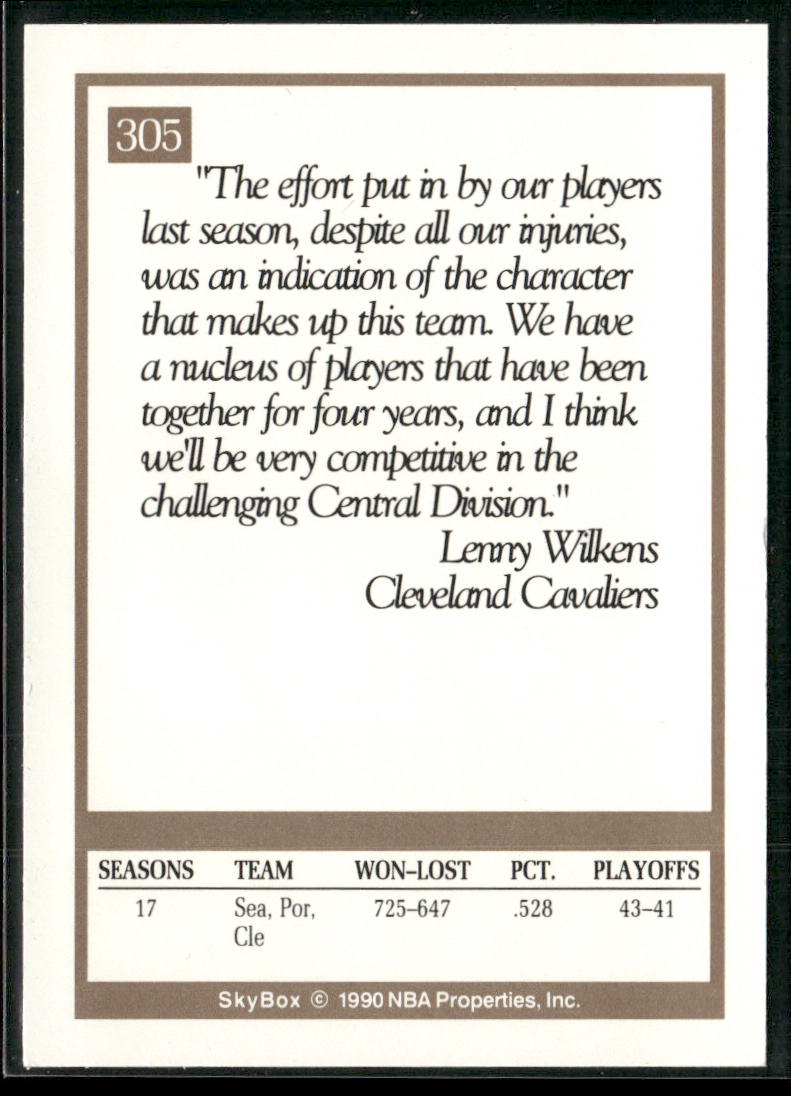 Lenny Wilkens 1990-91 SkyBox #305 Cleveland Cavaliers