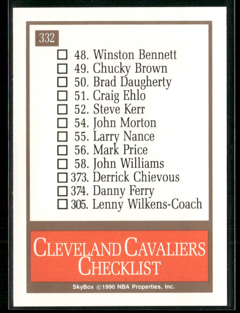 Cleveland Cavaliers Logo/Checklist CL 1990-91 SkyBox #332 Cleveland Cavaliers