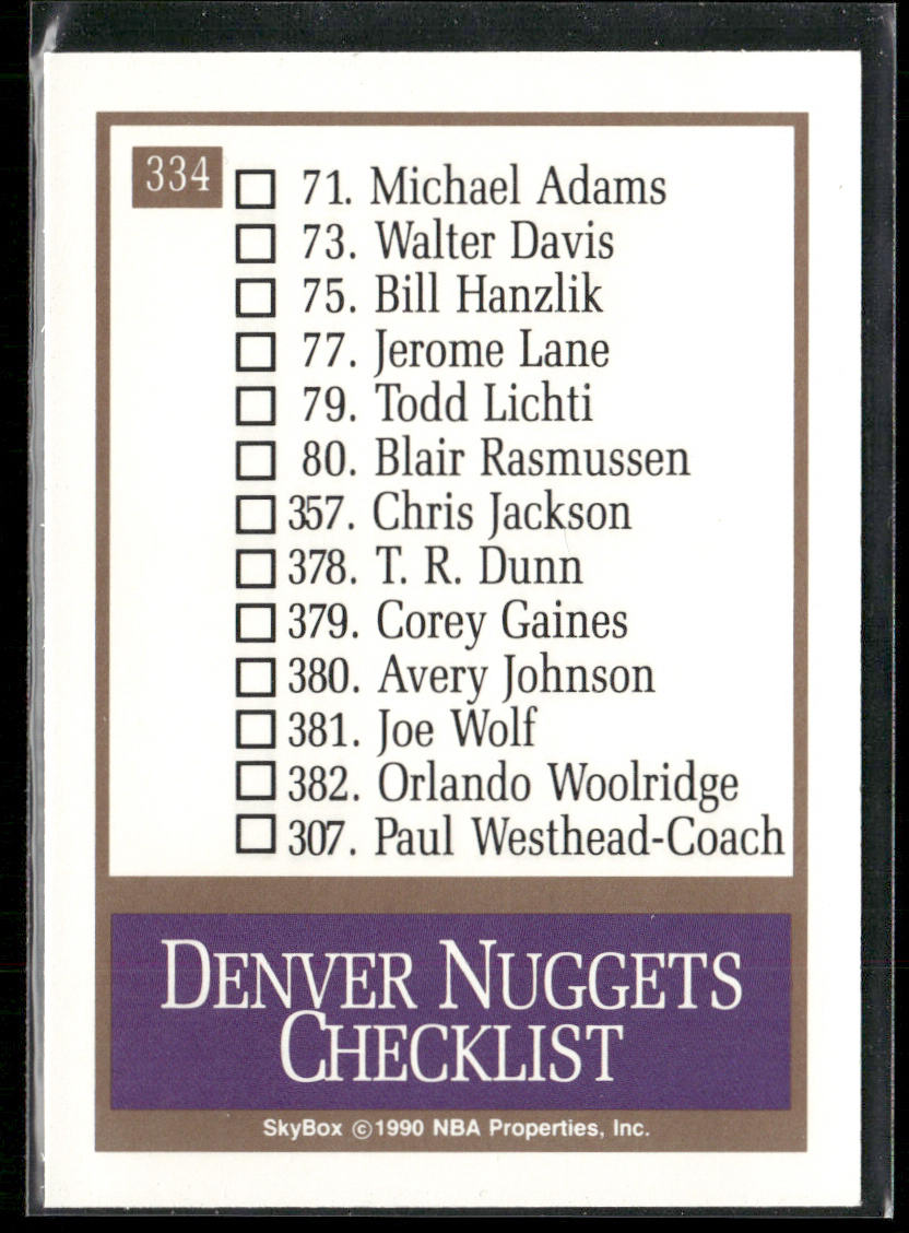 Denver Nuggets Logo/Checklist CL 1990-91 SkyBox #334 Denver Nuggets
